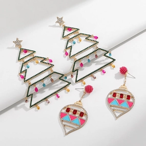 Wholesale Christmas Tree Diamond Copper Earrings