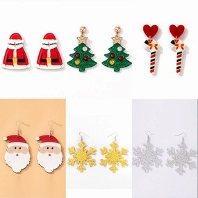 Wholesale Christmas Tree Diamond Studded Resin Christmas Star Earrings