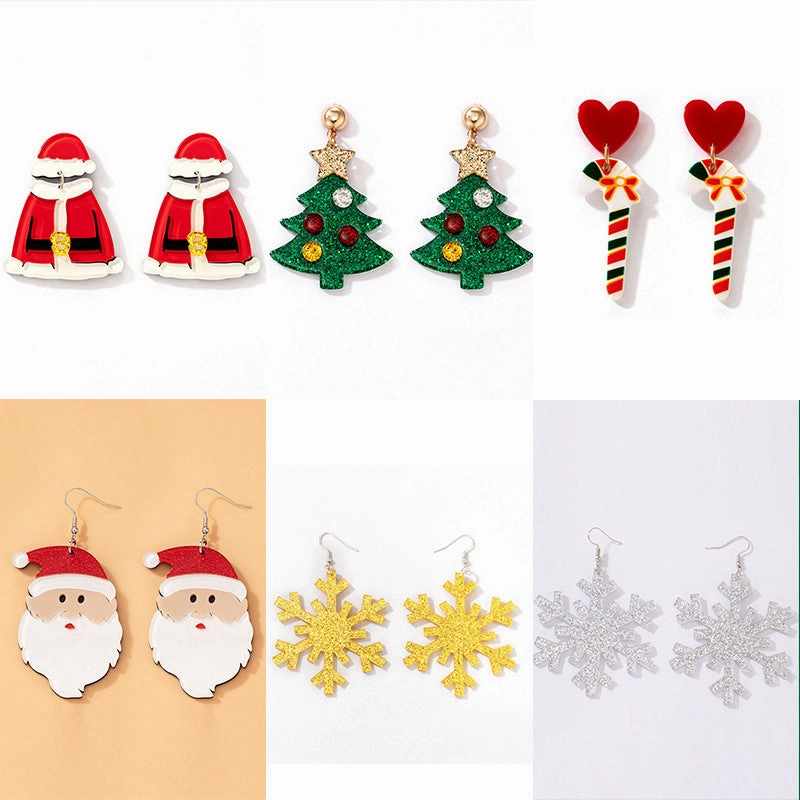 Wholesale Christmas Tree Diamond Studded Resin Christmas Star Earrings
