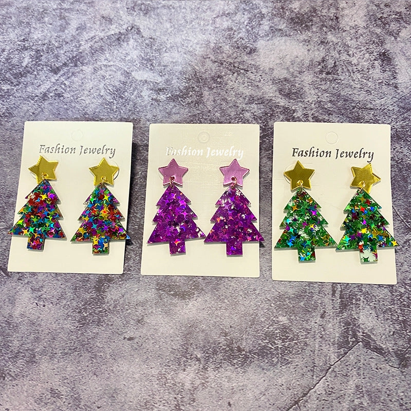 Wholesale Christmas Tree Glitter Mirror Acrylic Earrings