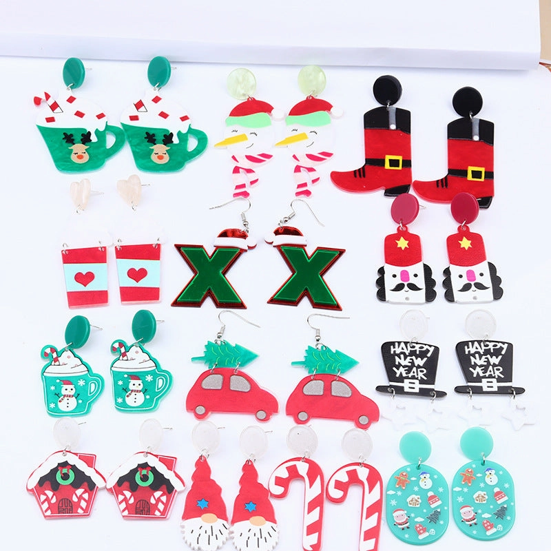 Wholesale Christmas Tree Hats Boots Acrylic Earrings