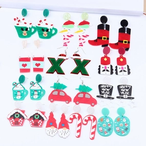 Wholesale Christmas Tree Hats Boots Acrylic Earrings