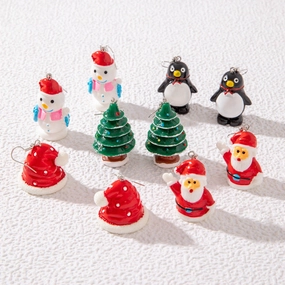 Wholesale Christmas Tree Penguin Dripping Oil Santa Hat Old Man Earrings