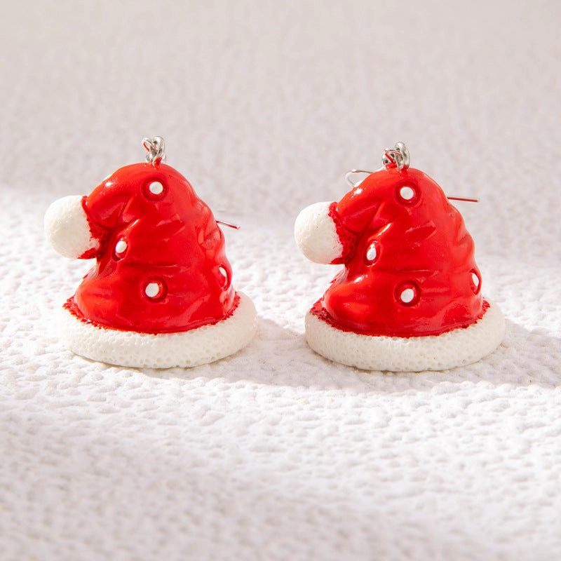 Wholesale Christmas Tree Penguin Dripping Oil Santa Hat Old Man Earrings