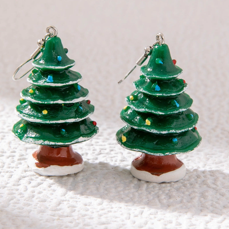 Wholesale Christmas Tree Penguin Dripping Oil Santa Hat Old Man Earrings