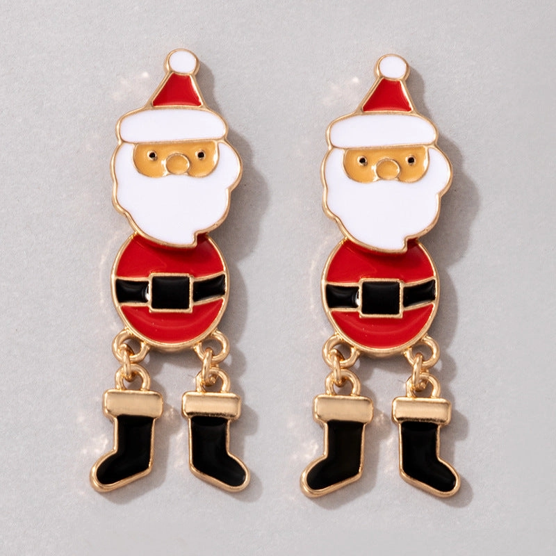 Wholesale Christmas Tree Red and Green Socks Christmas Elk Earrings