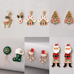 Wholesale Christmas Tree Red and Green Socks Christmas Elk Earrings