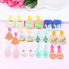 Wholesale Christmas Tree Santa Claus Snowman Acrylic Earrings