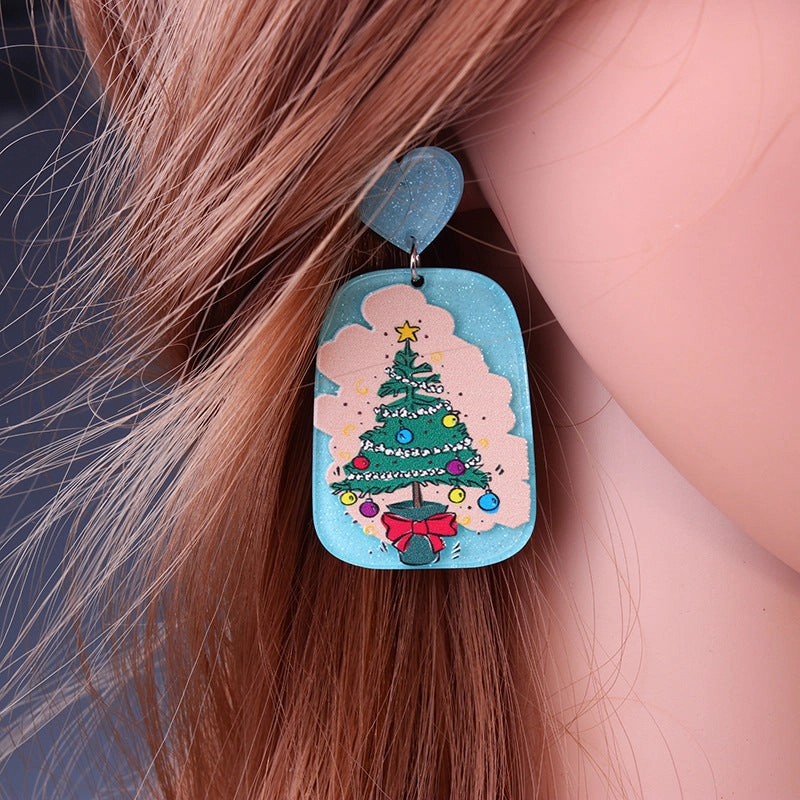 Wholesale Christmas Tree Santa Claus Snowman Acrylic Earrings