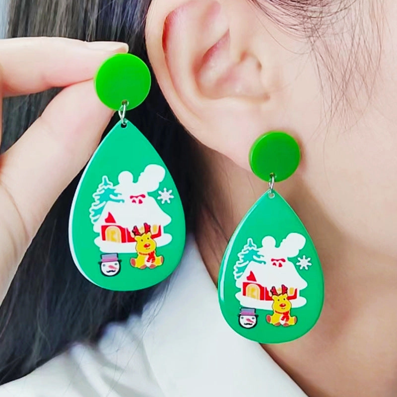 Wholesale Christmas Tree Santa Claus Tear Drop Shape Acrylic Earrings