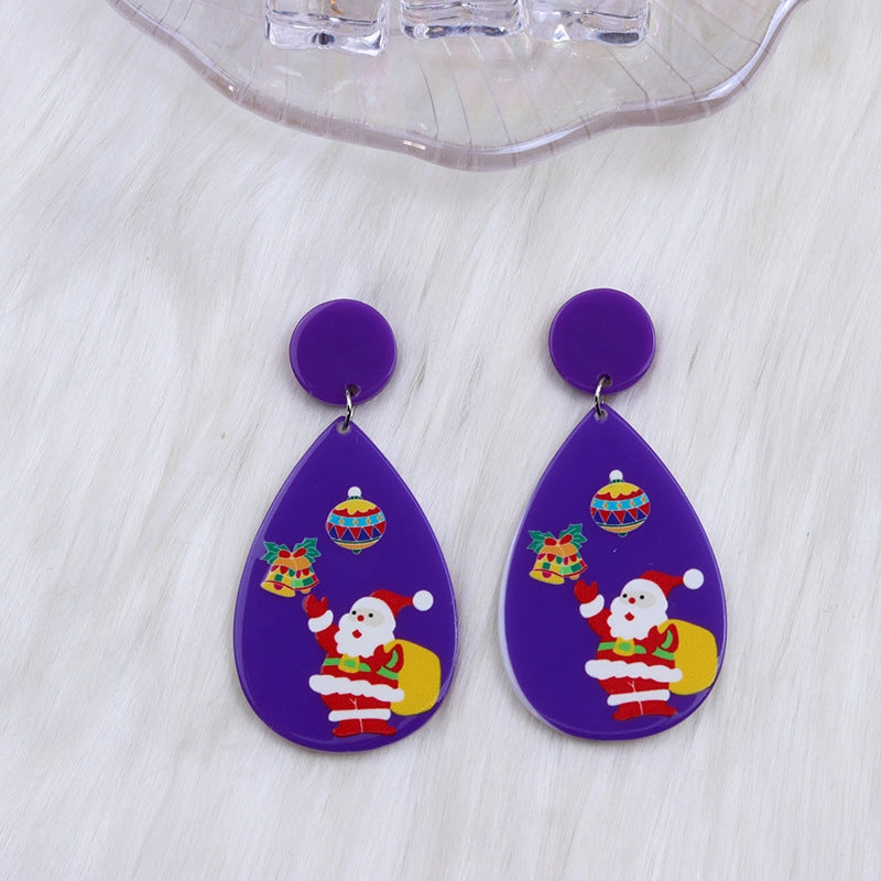 Wholesale Christmas Tree Santa Claus Tear Drop Shape Acrylic Earrings