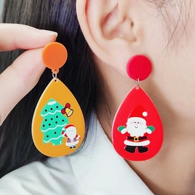 Wholesale Christmas Tree Santa Claus Tear Drop Shape Acrylic Earrings