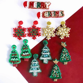 Wholesale Christmas Tree Snowflake Handmade Resin Rice Ball Earrings