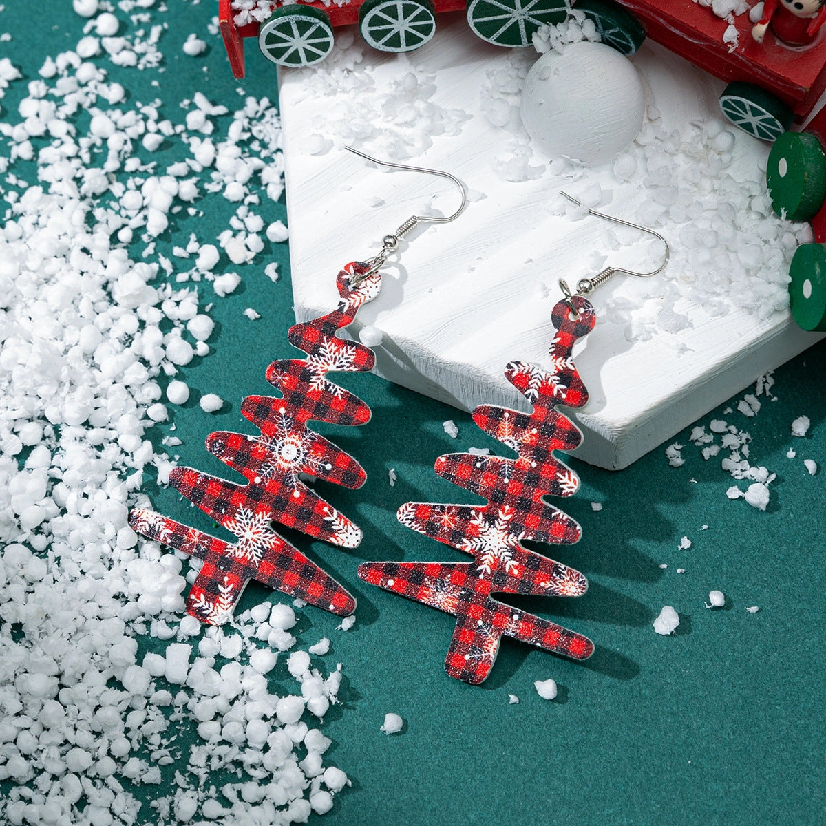 Wholesale Christmas Tree Snowflake Leather Earrings