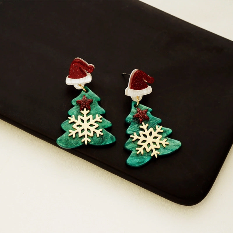 Wholesale Christmas Tree Snowflakes Christmas Hat Stars Acrylic Earrings