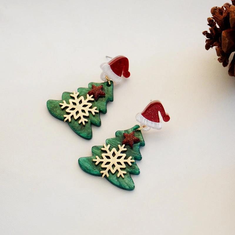 Wholesale Christmas Tree Snowflakes Christmas Hat Stars Acrylic Earrings