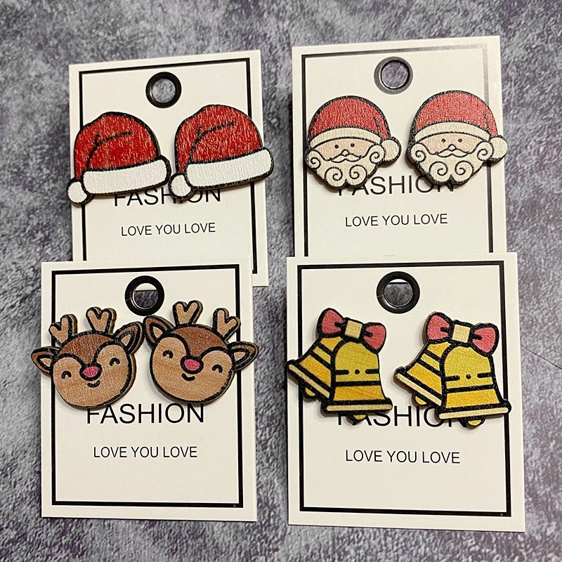 Wholesale Christmas Tree Snowman Wood Earrings