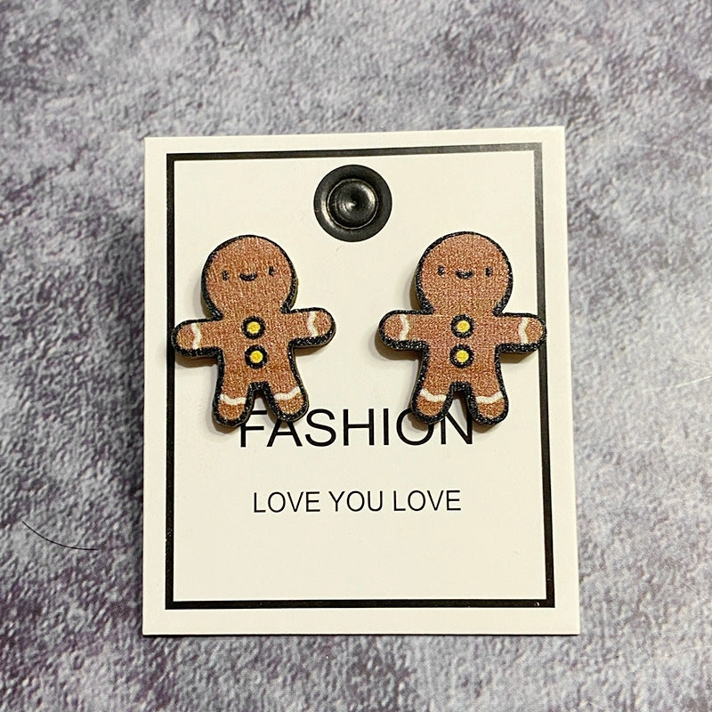 Wholesale Christmas Tree Snowman Wood Earrings