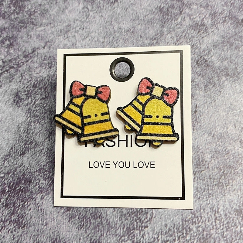 Wholesale Christmas Tree Snowman Wood Earrings