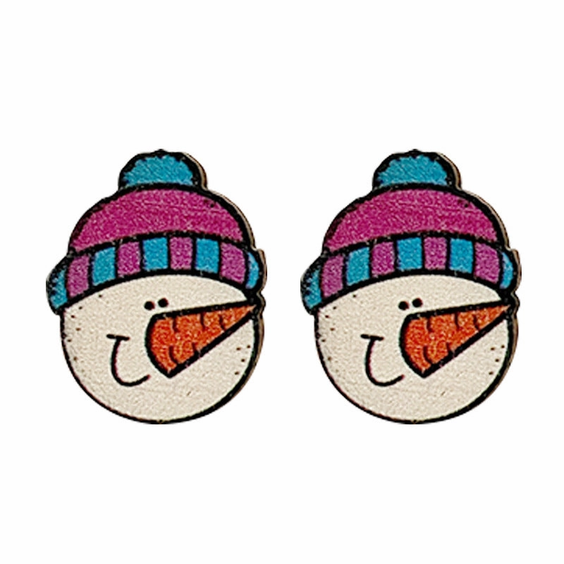 Wholesale Christmas Tree Snowman Wood Earrings