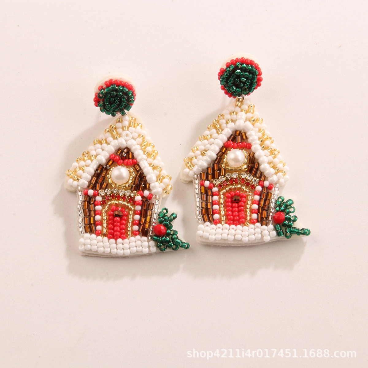 Wholesale Christmas Tree Style Rice Bead Earrings