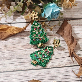 Wholesale Christmas Tree Style Rice Bead Earrings