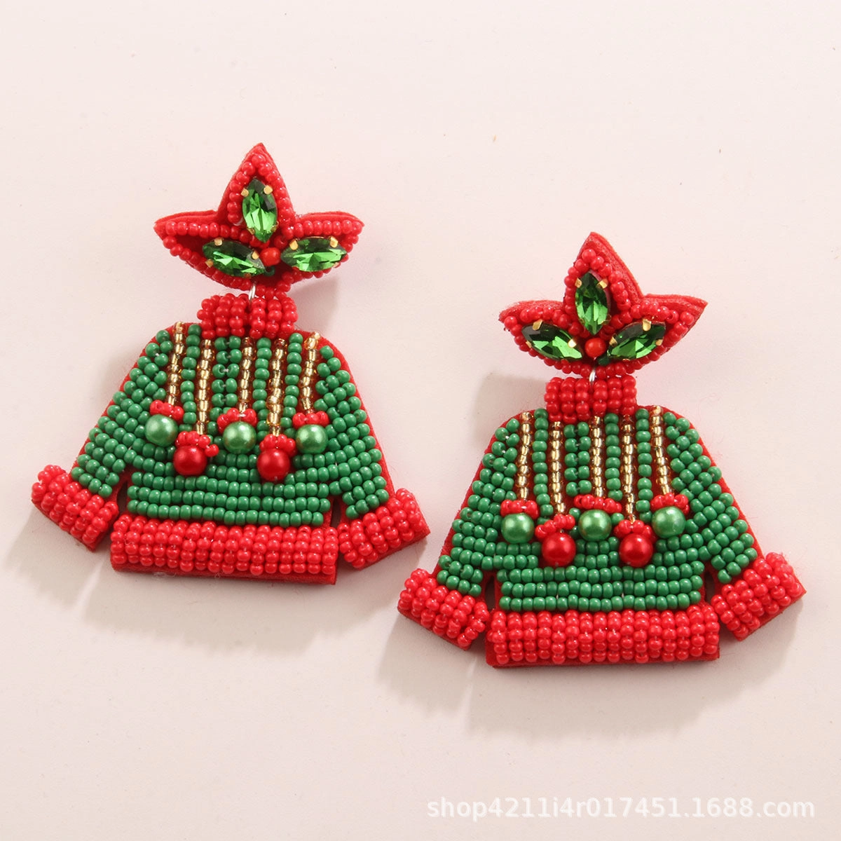 Wholesale Christmas Tree Style Rice Bead Earrings