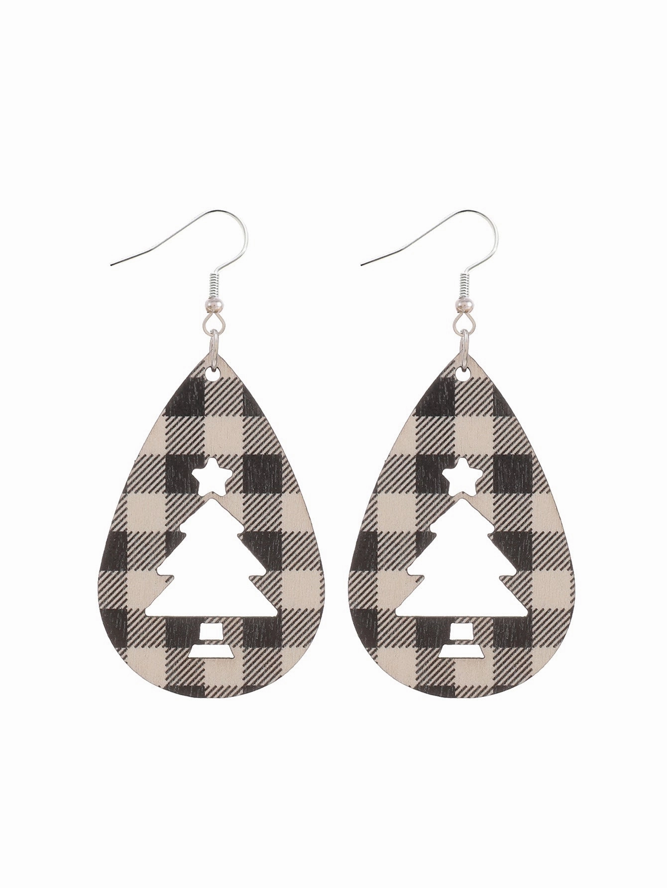 Wholesale Christmas Tree Water Drop Stripe Wooden Earrings