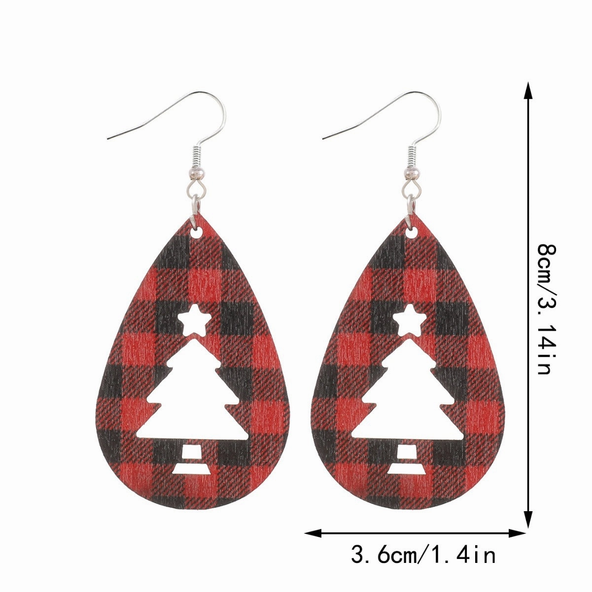Wholesale Christmas Tree Water Drop Stripe Wooden Earrings