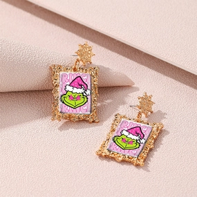 Wholesale Christmas Vintage Gold Geometric Square Frame Earrings