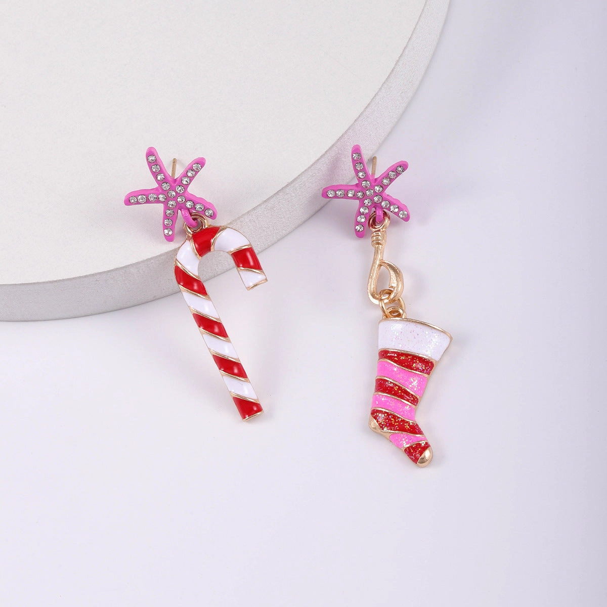 Wholesale Christmas Walking Stick Alloy Diamond and Rice Bead Earrings