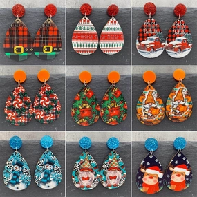 Wholesale Christmas Water Drop Wooden Earrings