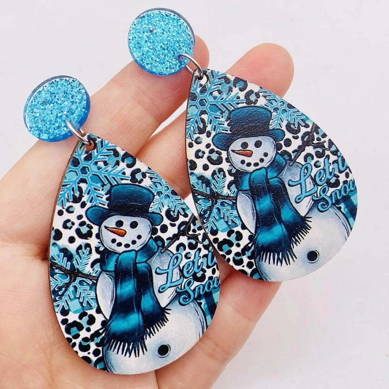 Wholesale Christmas Water Drop Wooden Earrings