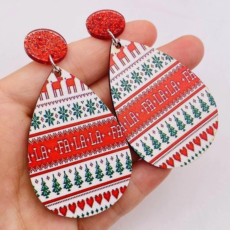 Wholesale Christmas Water Drop Wooden Earrings