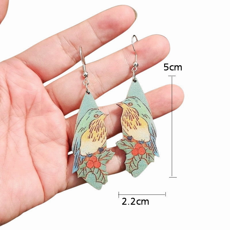 Wholesale Christmas Wooden Bird Santa Claus Tree Flowers Candle Snowman Earrings