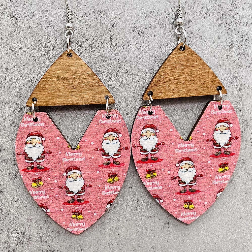 Wholesale Christmas Wooden Christmas Tree Stripe Patchwork Earrings