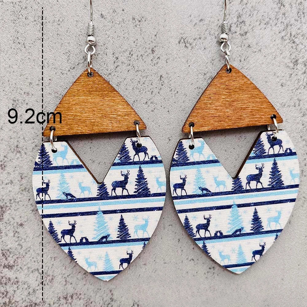 Wholesale Christmas Wooden Christmas Tree Stripe Patchwork Earrings