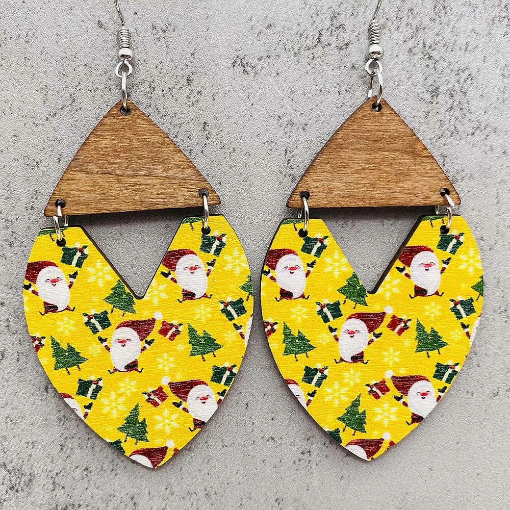 Wholesale Christmas Wooden Christmas Tree Stripe Patchwork Earrings