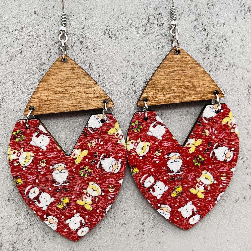 Wholesale Christmas Wooden Christmas Tree Stripe Patchwork Earrings