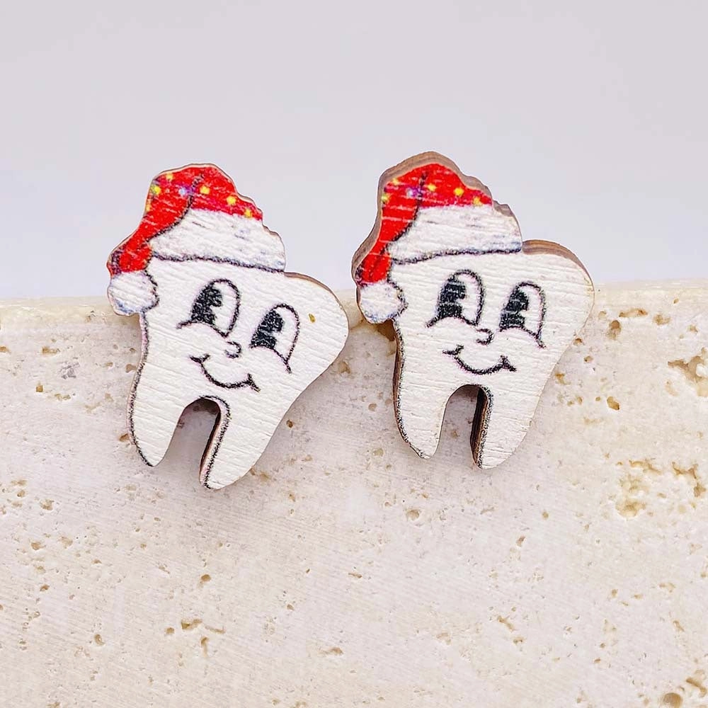 Wholesale Christmas Wooden Earrings Bells Christmas Hats Gloves Earrings Set