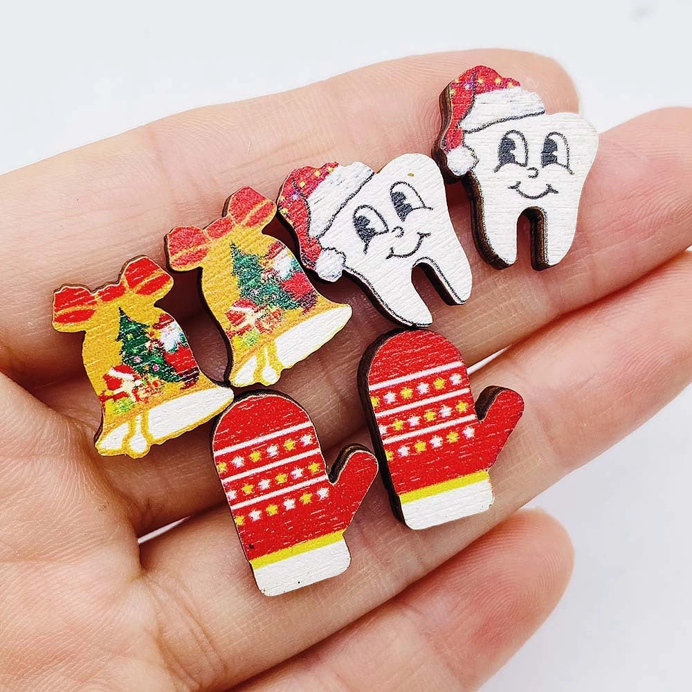 Wholesale Christmas Wooden Earrings Bells Christmas Hats Gloves Earrings Set