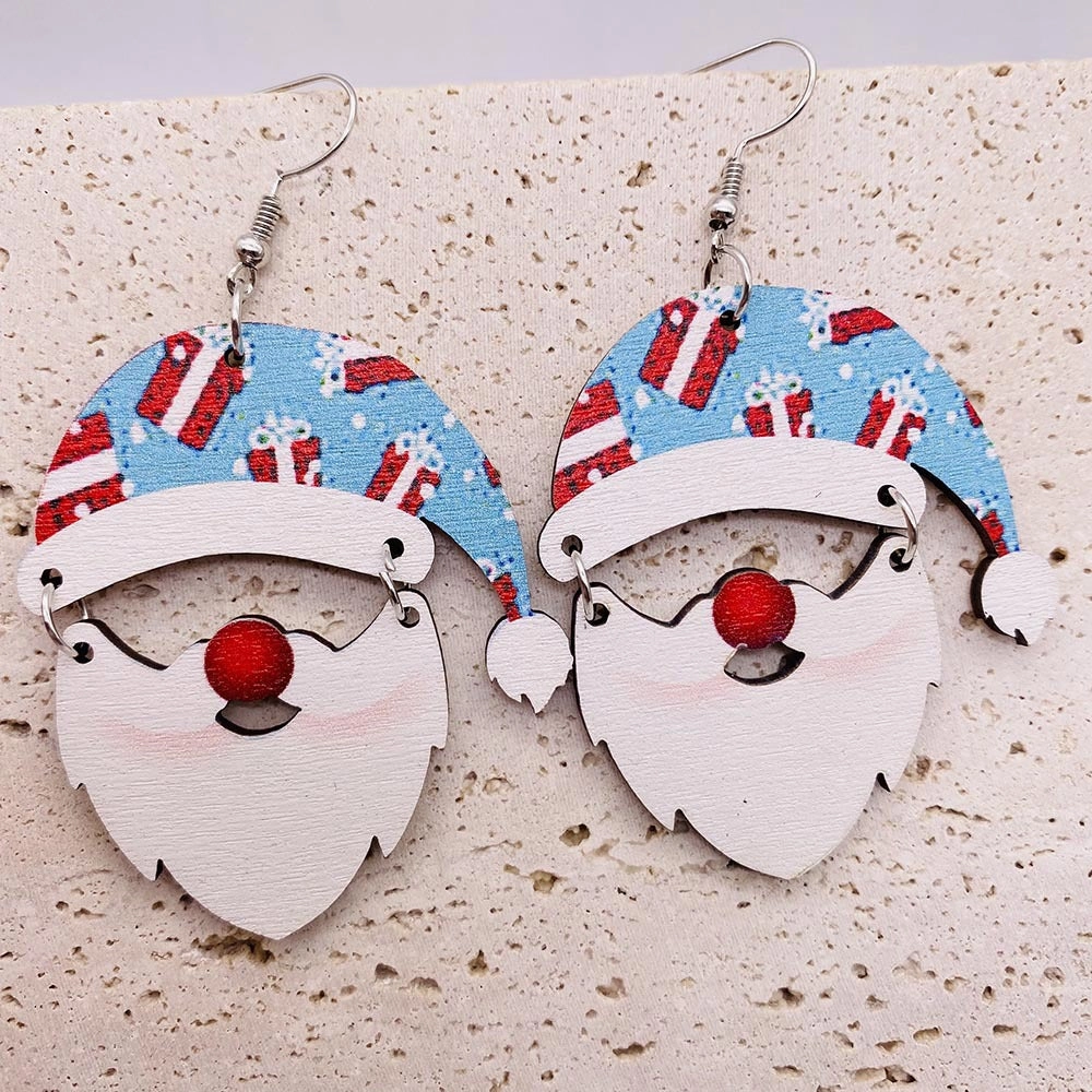 Wholesale Christmas Wooden Earrings Elk Santa Spliced Earrings