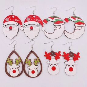 Wholesale Christmas Wooden Earrings Elk Santa Spliced Earrings