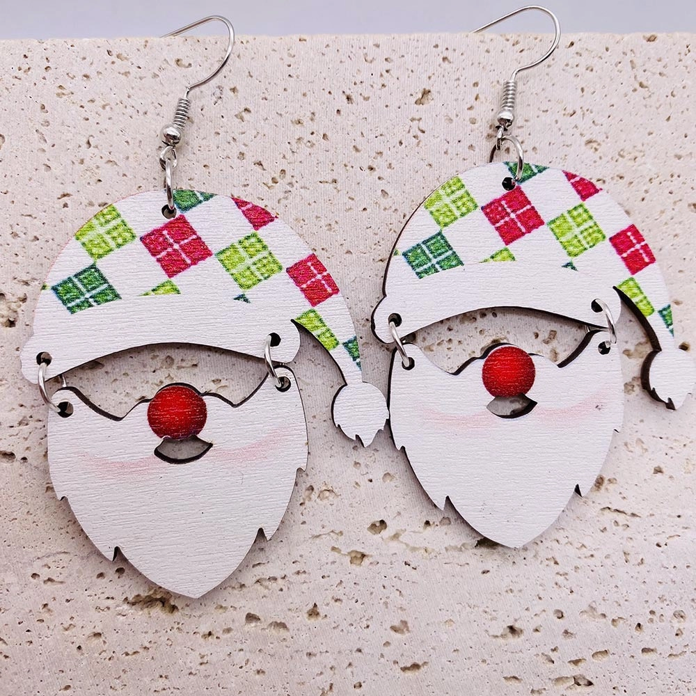 Wholesale Christmas Wooden Earrings Elk Santa Spliced Earrings