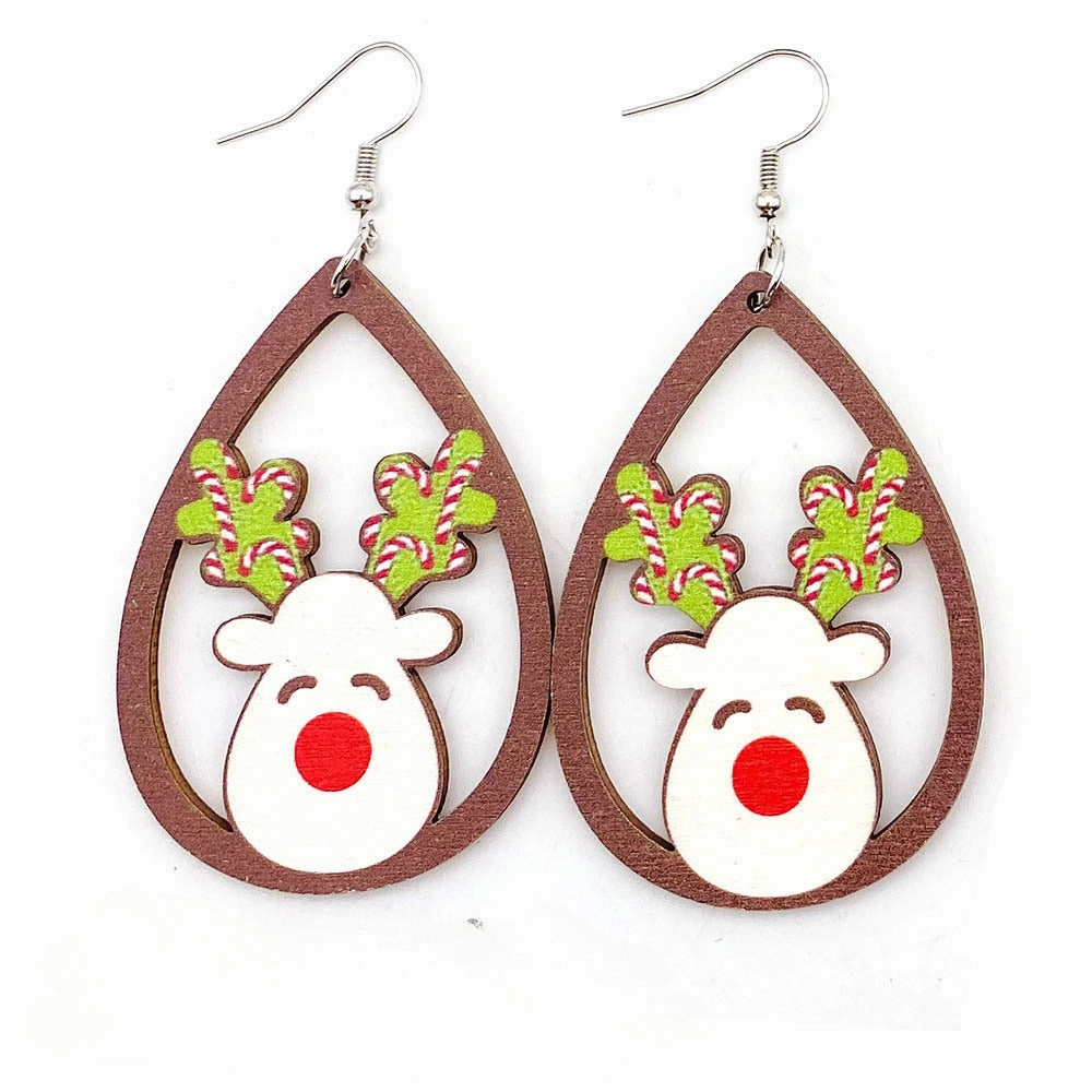 Wholesale Christmas Wooden Earrings Elk Santa Spliced Earrings