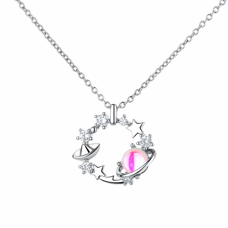 Wholesale Circle Ring Colorful Star Pendant Copper Necklaces