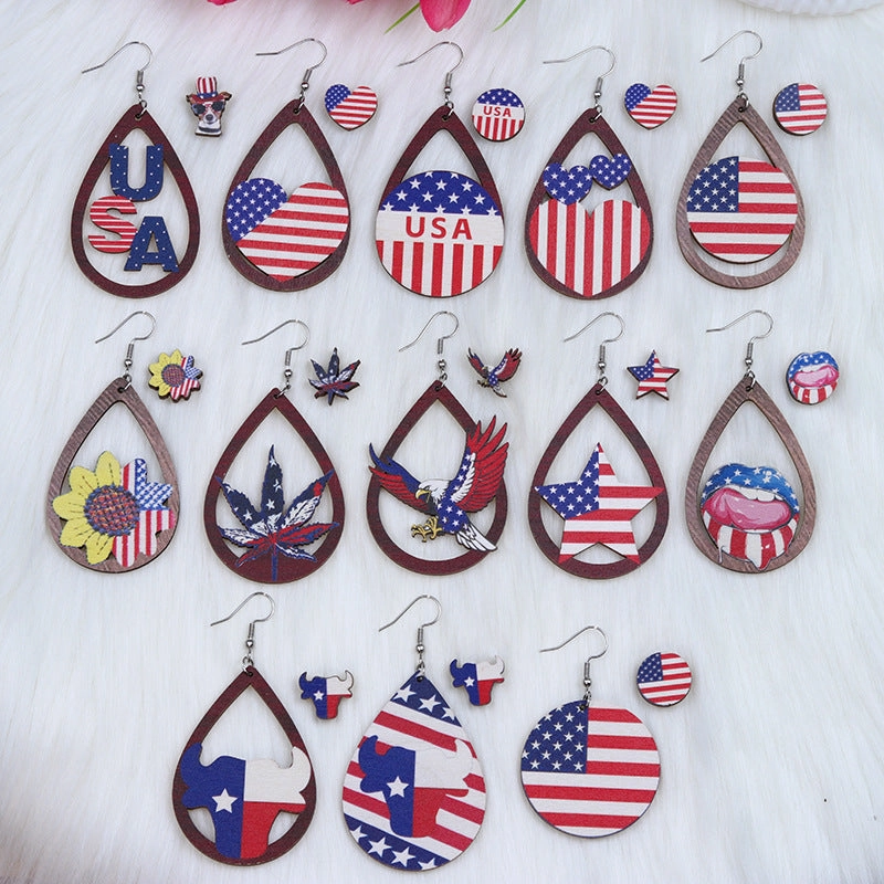 Wholesale Circle Water Drop Shaped Eagle Maple Leaf Heart Wood Earrings