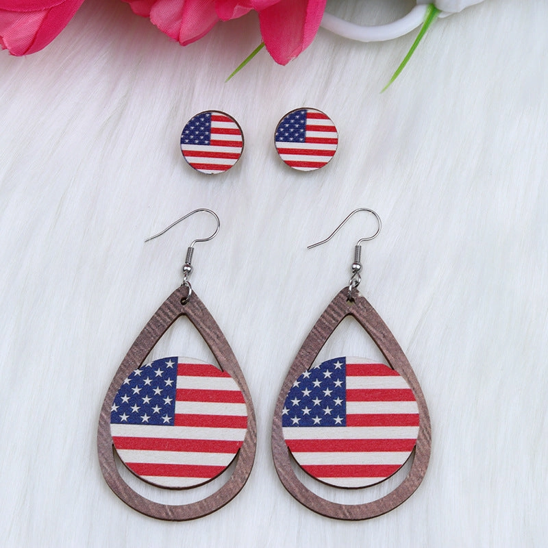 Wholesale Circle Water Drop Shaped Eagle Maple Leaf Heart Wood Earrings