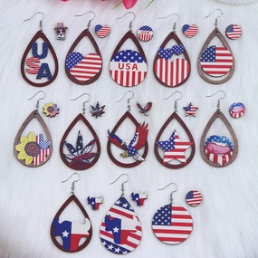 Wholesale Circle Water Drop Shaped Eagle Maple Leaf Heart Wood Earrings