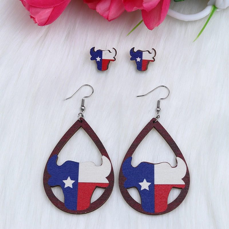 Wholesale Circle Water Drop Shaped Eagle Maple Leaf Heart Wood Earrings